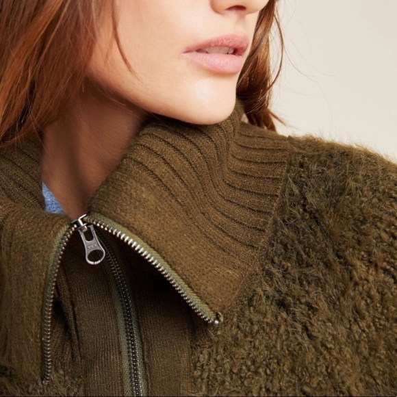 Anthropologie Bethenny Zip-Front Cardigan size S knit jacket olive green - Picture 2 of 13